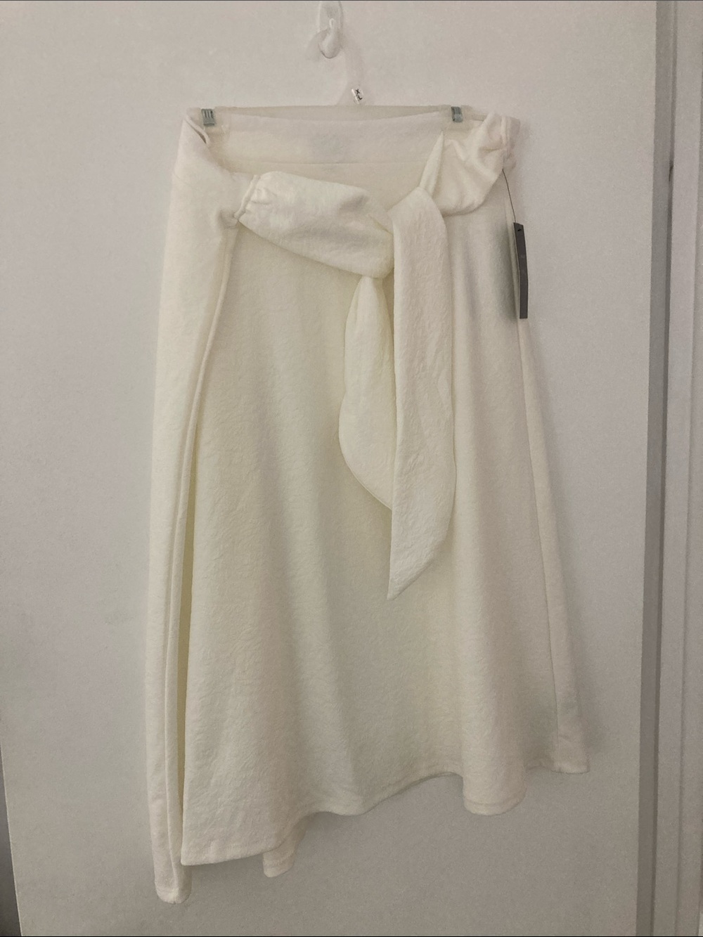 Tie-Waist Cream A-Line Midi Skirt
